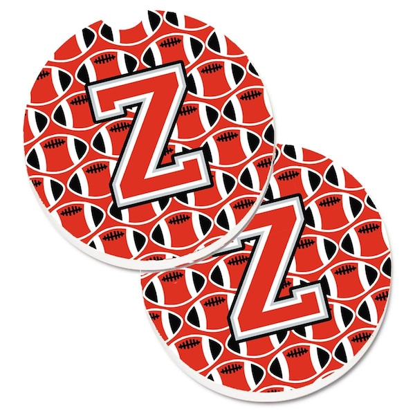 Carolines Treasures Letter Z Football Scarlet and Grey Set of 2 Cup Holder Car Coaster CJ1067-ZCARC - main